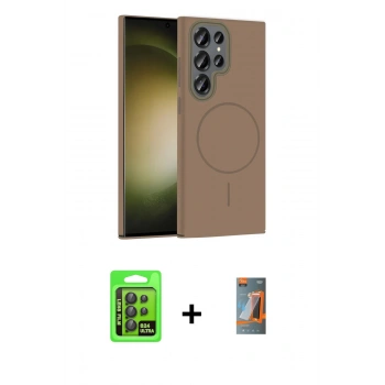 MARSİLYAN™- Galaxy S24 Ultra Kılıf Siluet Doku Özel Seri - Siyah AutoKit 5in1 Fiber Hayalet Polymer Nano Ekran Koruyucu + Raze Metal Kamera Lens - SH