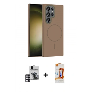 MARSİLYAN™- Galaxy S24 Ultra Kılıf Siluet Doku Özel Seri - Siyah AutoKit 5in1 Fiber Polymer Nano Ekran Koruyucu + PVD Metal Kamera Lens - PE