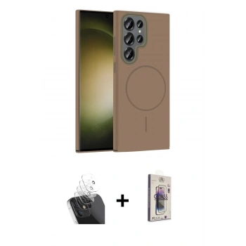 MARSİLYAN™- Galaxy S24 Ultra Kılıf Siluet Doku Özel Seri - Siyah Bilvis 3D Cam Ekran Koruyucu + Kamera Lens Koruma Cam - SF
