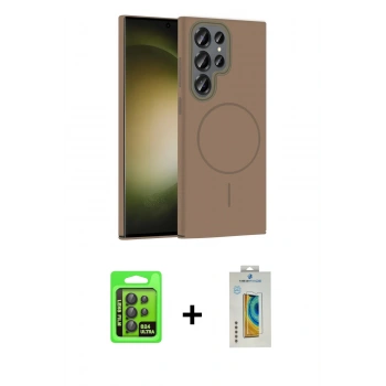 MARSİLYAN™- Galaxy S24 Ultra Kılıf Siluet Doku Özel Seri - Siyah Polymer Nano Ekran Koruyucu + Raze Metal Kamera Lens - SH