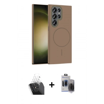 MARSİLYAN™- Galaxy S24 Ultra Kılıf Siluet Doku Özel Seri - Siyah Vanessa Magic Hayalet Cam + Kamera Lens Koruma Cam - SF