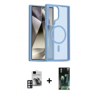 MARSİLYAN™- Galaxy S24 Ultra Kılıf Siluet Minimal Prime - Şeffaf 360 Full Body Arka Koruyucu + PVD Metal Kamera Lens - PE