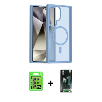 MARSİLYAN™- Galaxy S24 Ultra Kılıf Siluet Minimal Prime - Siyah 360 Mat Full Body Arka Koruyucu + Raze Metal Kamera Lens - GS