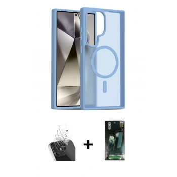 MARSİLYAN™- Galaxy S24 Ultra Kılıf Siluet Minimal Prime - Siyah 360 Mat Full Body Arka Koruyucu + Kamera Lens Koruma Cam - SF