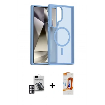 MARSİLYAN™- Galaxy S24 Ultra Kılıf Siluet Minimal Prime - Siyah AutoKit 5in1 Fiber Polymer Nano Ekran Koruyucu + PVD Metal Kamera Lens - PE