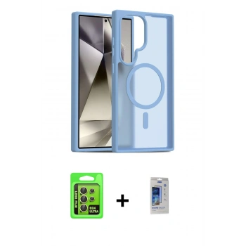 MARSİLYAN™- Galaxy S24 Ultra Kılıf Siluet Minimal Prime - Siyah Durable Full Glue Curved Cam + Raze Metal Kamera Lens - SI