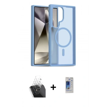 MARSİLYAN™- Galaxy S24 Ultra Kılıf Siluet Minimal Prime - Siyah Durable Full Glue Curved Cam + Kamera Lens Koruma Cam - SF
