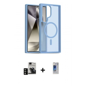 MARSİLYAN™- Galaxy S24 Ultra Kılıf Siluet Minimal Prime - Siyah Durable Full Glue Curved Hayalet Cam + PVD Metal Kamera Lens - SH