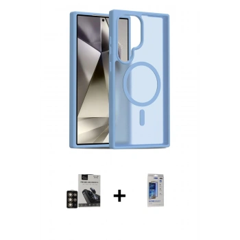 MARSİLYAN™- Galaxy S24 Ultra Kılıf Siluet Minimal Prime - Siyah Durable Full Glue Curved Hayalet Cam + PVD Metal Kamera Lens - GD
