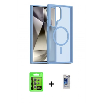 MARSİLYAN™- Galaxy S24 Ultra Kılıf Siluet Minimal Prime - Siyah Durable Full Glue Curved Hayalet Cam + Raze Metal Kamera Lens - GI
