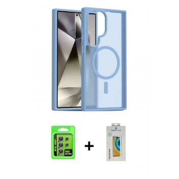 MARSİLYAN™- Galaxy S24 Ultra Kılıf Siluet Minimal Prime - Siyah Polymer Nano Ekran Koruyucu + Raze Metal Kamera Lens - GS