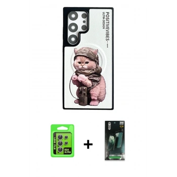 MARSİLYAN™- Galaxy S24 Ultra Kılıf Siluet Modern Özel Seri - Şeffaf 360 Full Body Arka Koruyucu + Raze Metal Kamera Lens - GS
