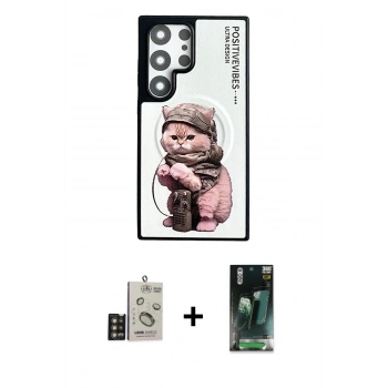 MARSİLYAN™- Galaxy S24 Ultra Kılıf Siluet Modern Özel Seri - Siyah 360 Mat Full Body Arka Koruyucu + Bilvis Titan Kamera Lens - GD