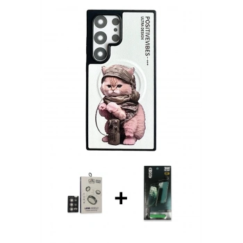 MARSİLYAN™- Galaxy S24 Ultra Kılıf Siluet Modern Özel Seri - Siyah 360 Mat Full Body Arka Koruyucu + Bilvis Titan Kamera Lens - DNMR