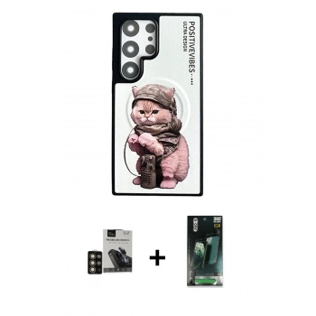 MARSİLYAN™- Galaxy S24 Ultra Kılıf Siluet Modern Özel Seri - Siyah 360 Mat Full Body Arka Koruyucu + PVD Metal Kamera Lens - GD