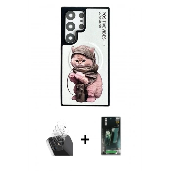 MARSİLYAN™- Galaxy S24 Ultra Kılıf Siluet Modern Özel Seri - Siyah 360 Mat Full Body Arka Koruyucu + Kamera Lens Koruma Cam - SF
