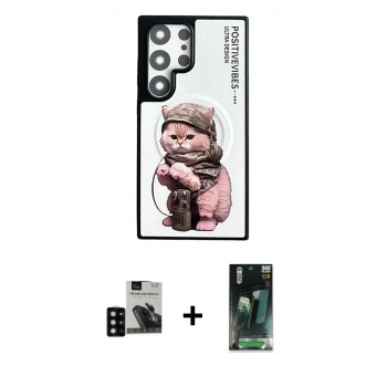 MARSİLYAN™- Galaxy S24 Ultra Kılıf Siluet Modern Özel Seri - Siyah 360 Mat Full Body Arka Koruyucu + PVD Metal Kamera Lens - SH