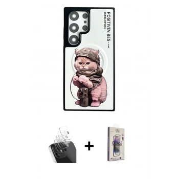 MARSİLYAN™- Galaxy S24 Ultra Kılıf Siluet Modern Özel Seri - Siyah Bilvis 3D Cam Ekran Koruyucu + Kamera Lens Koruma Cam - SF
