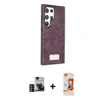 MARSİLYAN™- Galaxy S24 Ultra Kılıf Vadi Klasik Serisi - Siyah AutoKit 5in1 Fiber Polymer Nano Ekran Koruyucu + PVD Metal Kamera Lens - GD