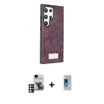 MARSİLYAN™- Galaxy S24 Ultra Kılıf Vadi Klasik Serisi - Siyah Durable Full Glue Curved Cam + PVD Metal Kamera Lens - PE