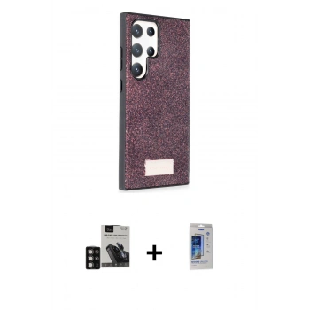 MARSİLYAN™- Galaxy S24 Ultra Kılıf Vadi Klasik Serisi - Siyah Durable Full Glue Curved Cam + PVD Metal Kamera Lens - DNMR
