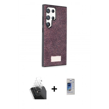 MARSİLYAN™- Galaxy S24 Ultra Kılıf Vadi Klasik Serisi - Siyah Durable Full Glue Curved Cam + Kamera Lens Koruma Cam - SF