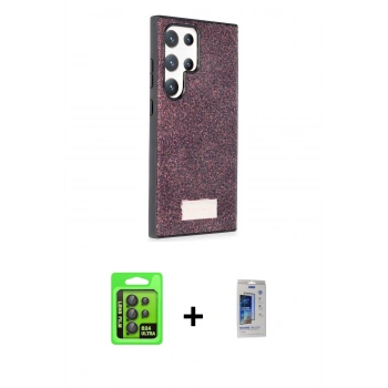 MARSİLYAN™- Galaxy S24 Ultra Kılıf Vadi Klasik Serisi - Siyah Durable Full Glue Curved Cam + Raze Metal Kamera Lens - SH