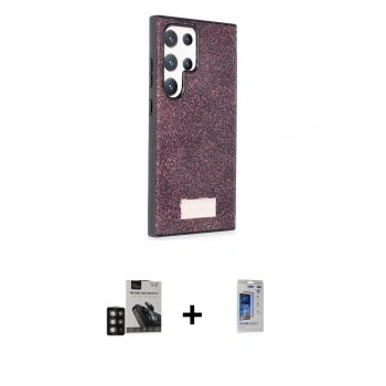 MARSİLYAN™- Galaxy S24 Ultra Kılıf Vadi Klasik Serisi - Siyah Durable Full Glue Curved Hayalet Cam + PVD Metal Kamera Lens - DNMR