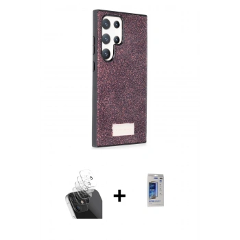 MARSİLYAN™- Galaxy S24 Ultra Kılıf Vadi Klasik Serisi - Siyah Durable Full Glue Curved Hayalet Cam + Kamera Lens Koruma Cam - SF