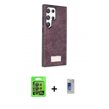 MARSİLYAN™- Galaxy S24 Ultra Kılıf Vadi Klasik Serisi - Siyah Durable Full Glue Curved Hayalet Cam + Raze Metal Kamera Lens - SH