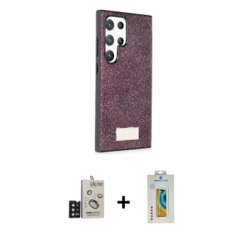 MARSİLYAN™- Galaxy S24 Ultra Kılıf Vadi Klasik Serisi - Siyah Polymer Nano Ekran Koruyucu + Bilvis Titan Kamera Lens - SH