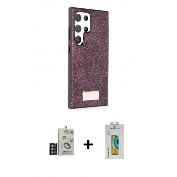 MARSİLYAN™- Galaxy S24 Ultra Kılıf Vadi Klasik Serisi - Siyah Polymer Nano Ekran Koruyucu + Bilvis Titan Kamera Lens - DNMR