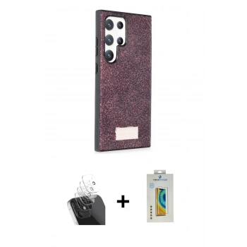 MARSİLYAN™- Galaxy S24 Ultra Kılıf Vadi Klasik Serisi - Siyah Polymer Nano Ekran Koruyucu + Kamera Lens Koruma Cam - SF