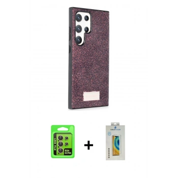 MARSİLYAN™- Galaxy S24 Ultra Kılıf Vadi Klasik Serisi - Siyah Polymer Nano Ekran Koruyucu + Raze Metal Kamera Lens - SI