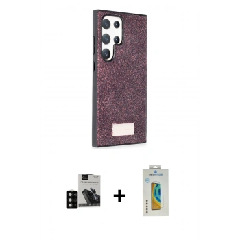 MARSİLYAN™- Galaxy S24 Ultra Kılıf Vadi Klasik Serisi - Siyah Polymer Nano Ekran Koruyucu + PVD Metal Kamera Lens - SH