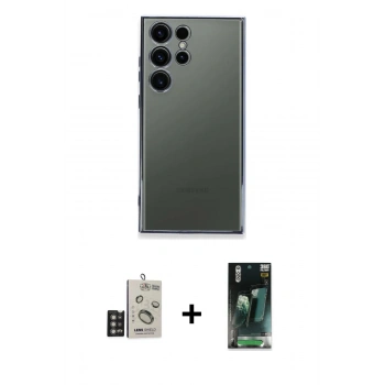 MARSİLYAN™- Galaxy S24 Ultra Kılıf Vadi Minimal - Şeffaf 360 Full Body Arka Koruyucu + Bilvis Titan Kamera Lens - DNMR