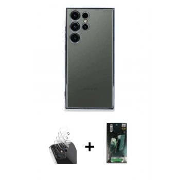 MARSİLYAN™- Galaxy S24 Ultra Kılıf Vadi Minimal - Şeffaf 360 Full Body Arka Koruyucu + Kamera Lens Koruma Cam - SF