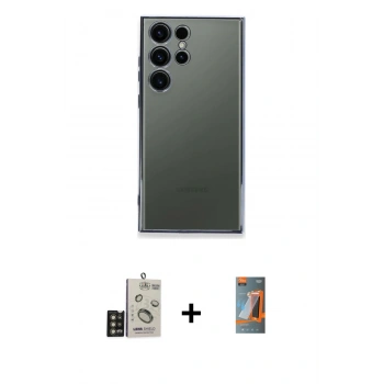 MARSİLYAN™- Galaxy S24 Ultra Kılıf Vadi Minimal - Siyah AutoKit 5in1 Fiber Hayalet Polymer Nano Ekran Koruyucu + Bilvis Titan Kamera Lens - GD