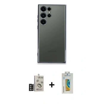 MARSİLYAN™- Galaxy S24 Ultra Kılıf Vadi Minimal - Siyah Polymer Nano Ekran Koruyucu + Bilvis Titan Kamera Lens - DNMR