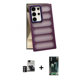 MARSİLYAN™- Galaxy S24 Ultra Kılıf Yadigar Doku Özel Seri - Şeffaf 360 Full Body Arka Koruyucu + PVD Metal Kamera Lens - DNMR