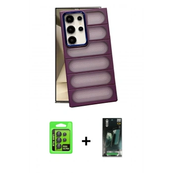 MARSİLYAN™- Galaxy S24 Ultra Kılıf Yadigar Doku Özel Seri - Şeffaf 360 Full Body Arka Koruyucu + Raze Metal Kamera Lens - SH