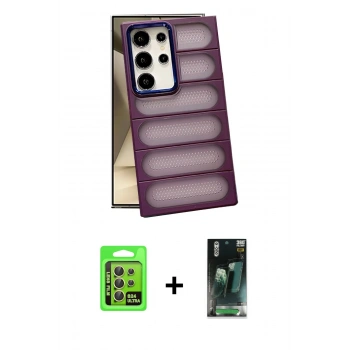 MARSİLYAN™- Galaxy S24 Ultra Kılıf Yadigar Doku Özel Seri - Şeffaf 360 Full Body Arka Koruyucu + Raze Metal Kamera Lens - SI
