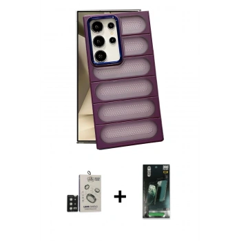 MARSİLYAN™- Galaxy S24 Ultra Kılıf Yadigar Doku Özel Seri - Siyah 360 Mat Full Body Arka Koruyucu + Bilvis Titan Kamera Lens - SH