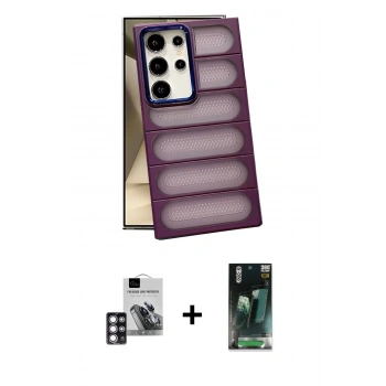 MARSİLYAN™- Galaxy S24 Ultra Kılıf Yadigar Doku Özel Seri - Siyah 360 Mat Full Body Arka Koruyucu + PVD Metal Kamera Lens - PE