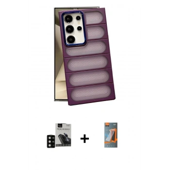 MARSİLYAN™- Galaxy S24 Ultra Kılıf Yadigar Doku Özel Seri - Siyah AutoKit 5in1 Fiber Hayalet Polymer Nano Ekran Koruyucu + PVD Metal Kamera Lens - SH