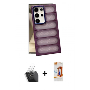 MARSİLYAN™- Galaxy S24 Ultra Kılıf Yadigar Doku Özel Seri - Siyah AutoKit 5in1 Fiber Polymer Nano Ekran Koruyucu + Kamera Lens Koruma Cam - SF