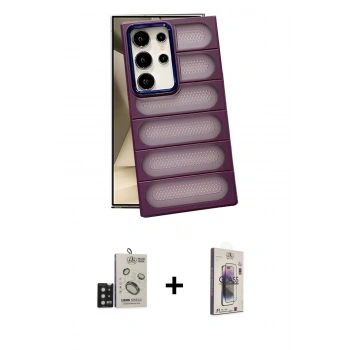 MARSİLYAN™- Galaxy S24 Ultra Kılıf Yadigar Doku Özel Seri - Siyah Bilvis 3D Cam Ekran Koruyucu + Bilvis Titan Kamera Lens - SH