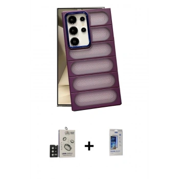 MARSİLYAN™- Galaxy S24 Ultra Kılıf Yadigar Doku Özel Seri - Siyah Durable Full Glue Curved Cam + Bilvis Titan Kamera Lens - SH