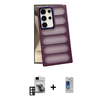 MARSİLYAN™- Galaxy S24 Ultra Kılıf Yadigar Doku Özel Seri - Siyah Durable Full Glue Curved Cam + PVD Metal Kamera Lens - PE
