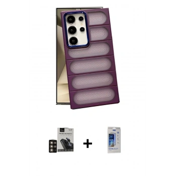 MARSİLYAN™- Galaxy S24 Ultra Kılıf Yadigar Doku Özel Seri - Siyah Durable Full Glue Curved Cam + PVD Metal Kamera Lens - GD